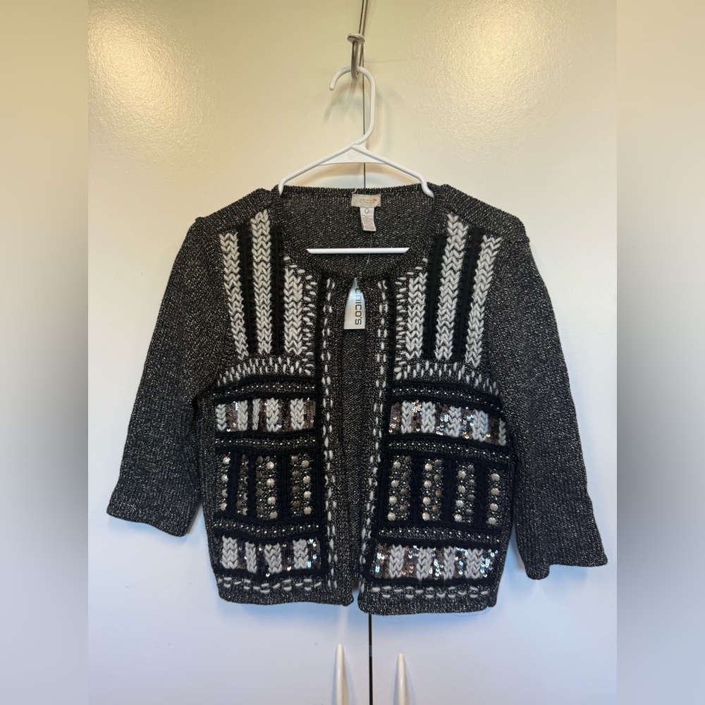 Gorgeous new Chico’s embellished sweater. Winter, holidays.